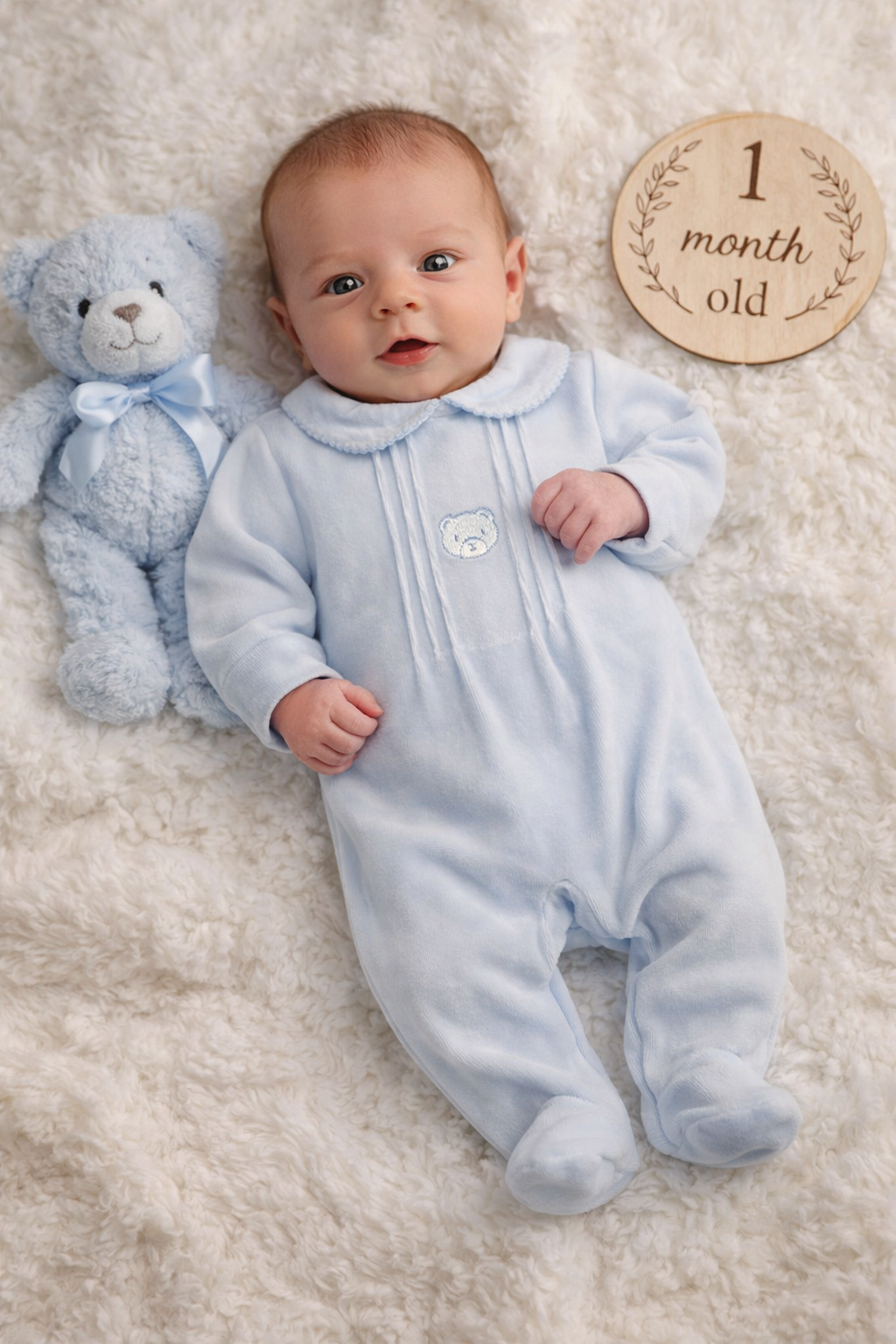 Pex Blue Velour Bear Babygrow