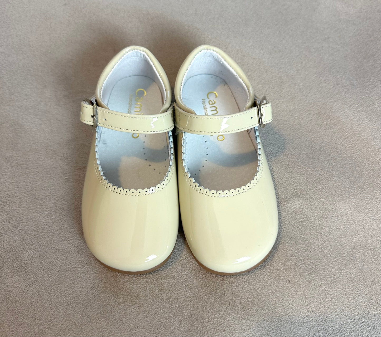 Caminito Beige Patent Leather Toddler Mary Jane Shoes
