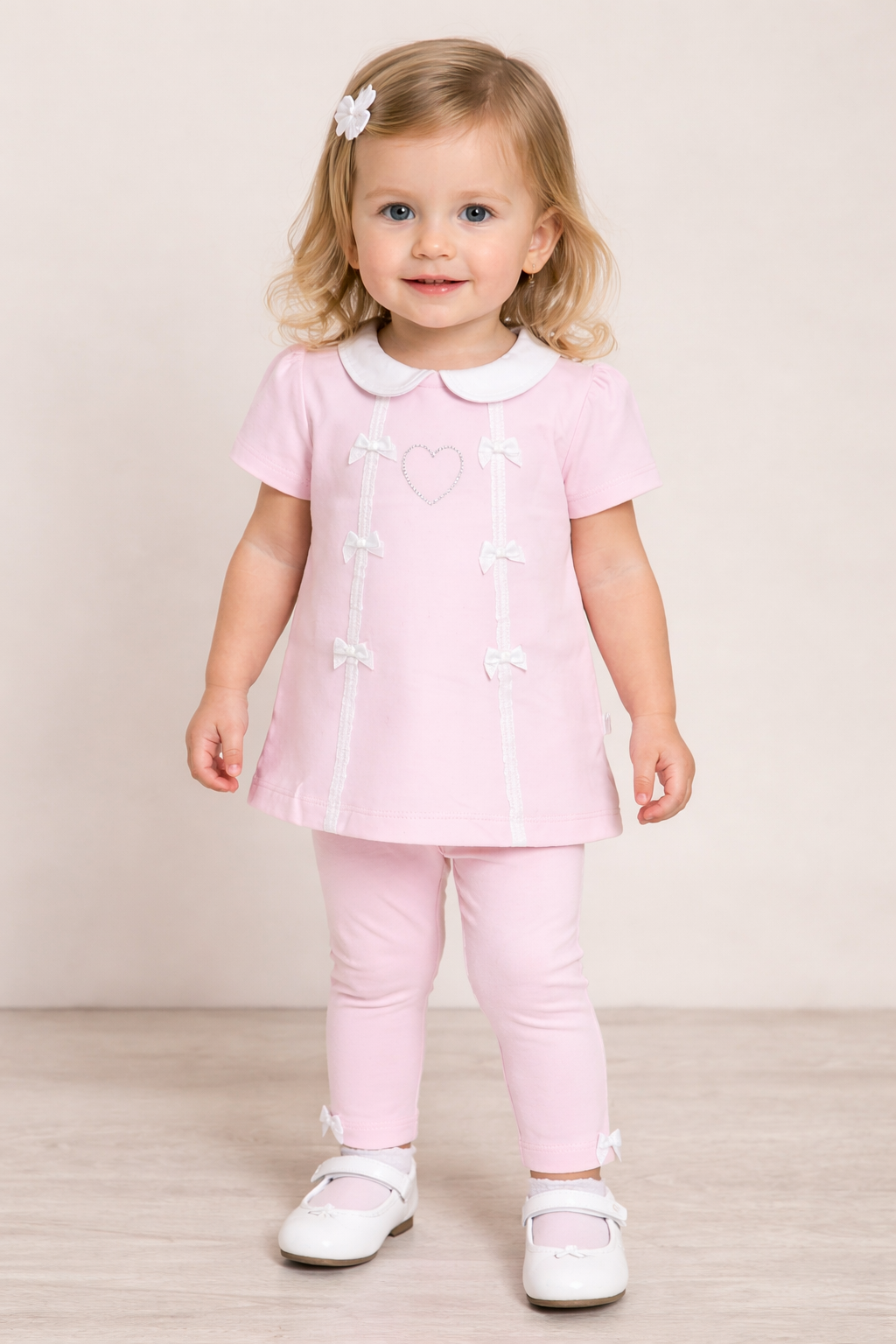 Kleo Kids Pink Diamante Heart & Bows Leggings Set