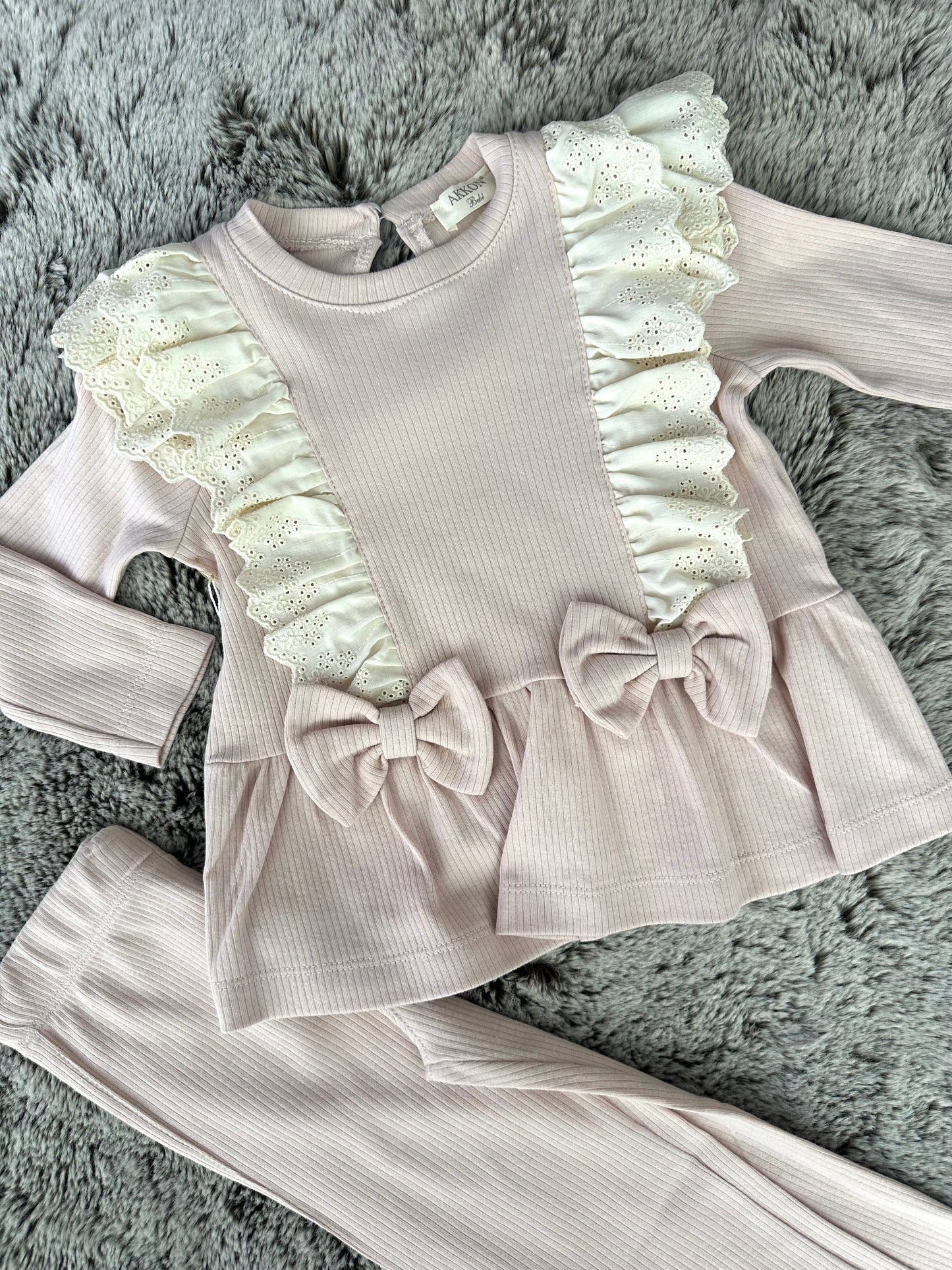Girls Peach & Cream Cotton Flared Trouser Set