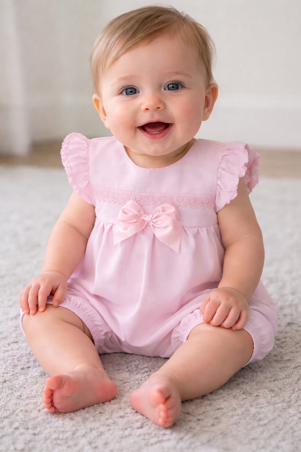 Kleo Kids Pink Waffle Bow Romper