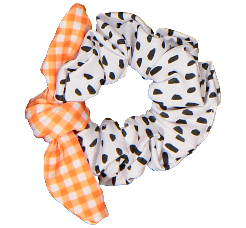 Paperboat Orange, Black & White Gingham Hair Scrunchie