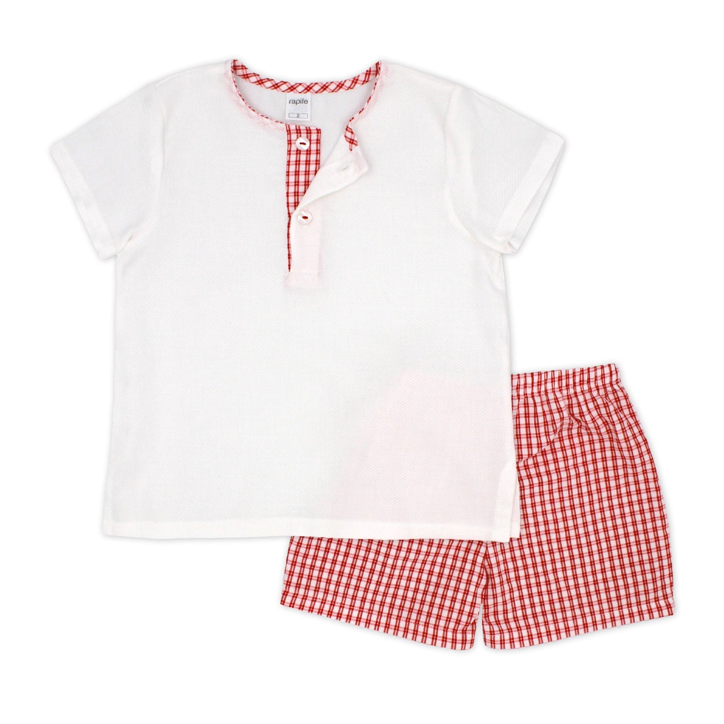 Rapife Boys White & Red Gingham Top & Shorts Set