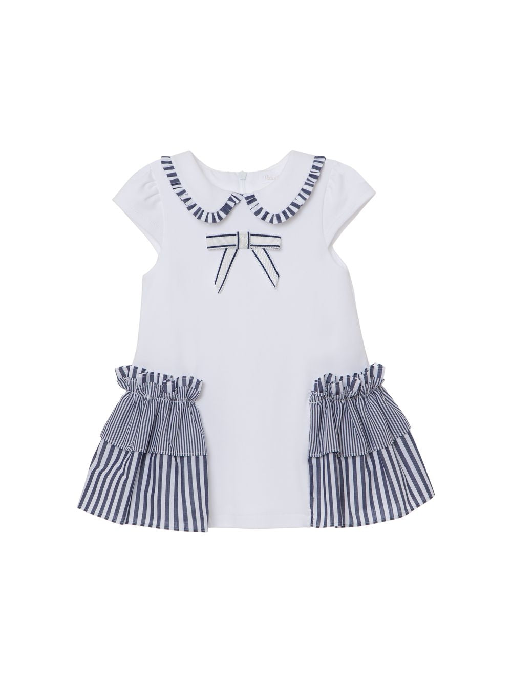 Patachou White & Navy Striped Jersey Dress