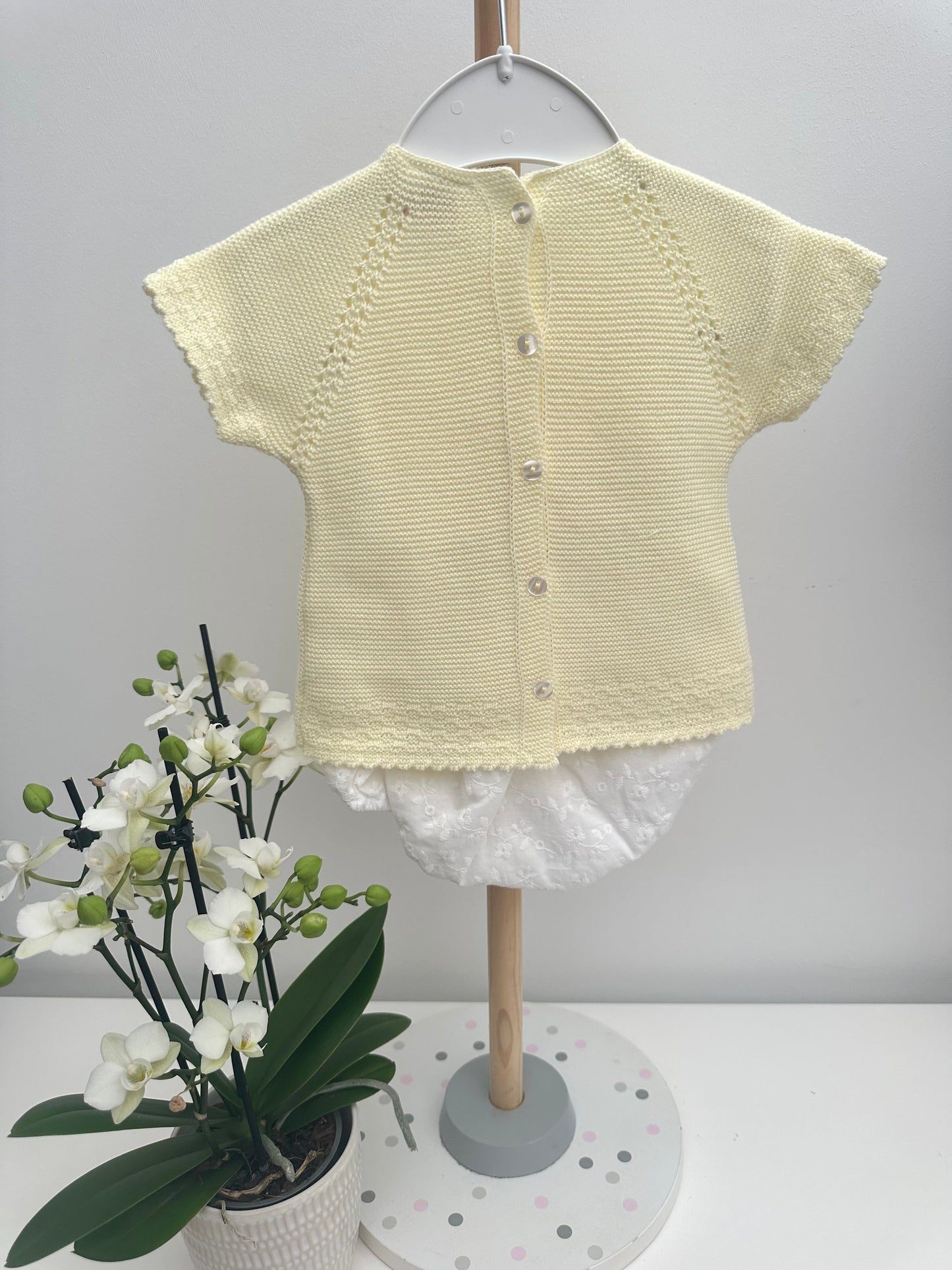 Pex Lemon & White Bow Trimmed Knitted Set