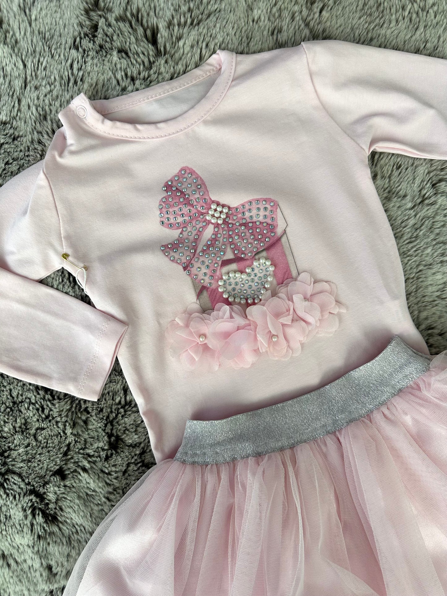 Baby Girls Pink Diamonte Body & Tulle Skirt Set