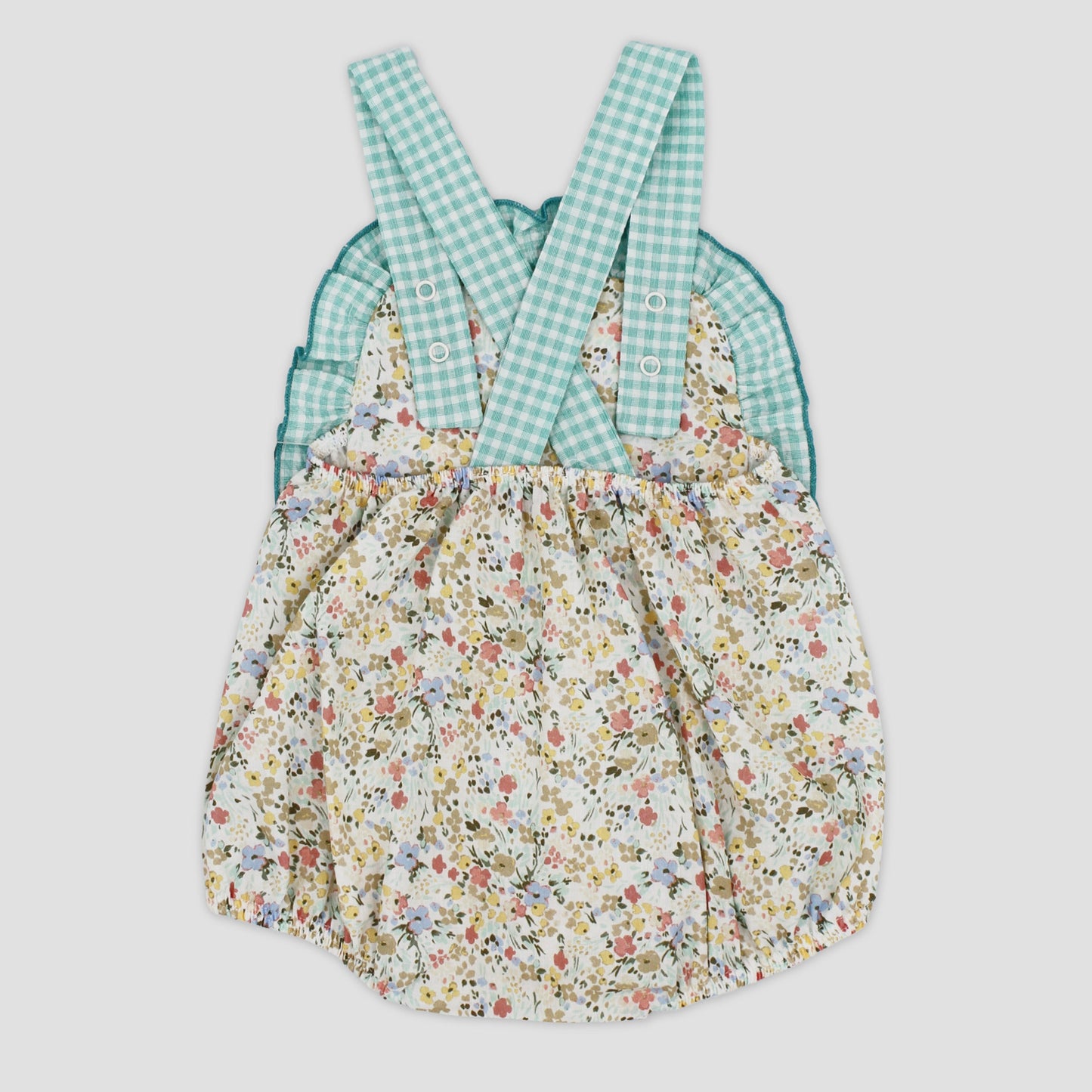 Rapife Ditsy Print & Green Ginham Romper