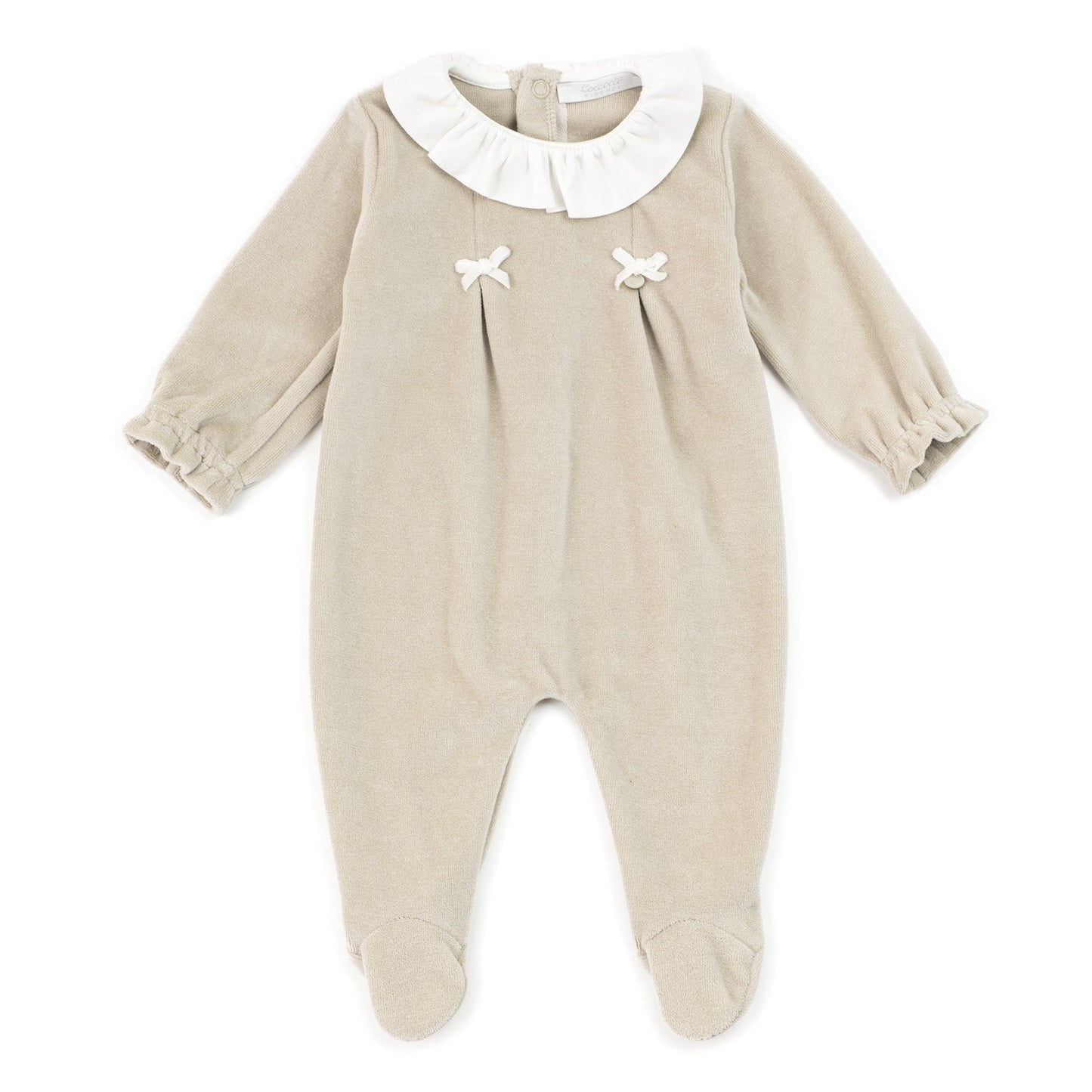 Coccode Taupe Velour Ruffle Collar Babygrow