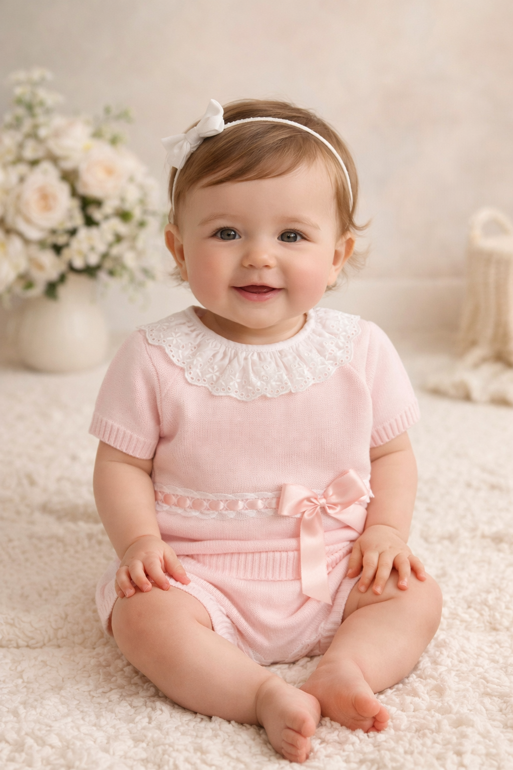 Girls pink knitted top & shorts set
