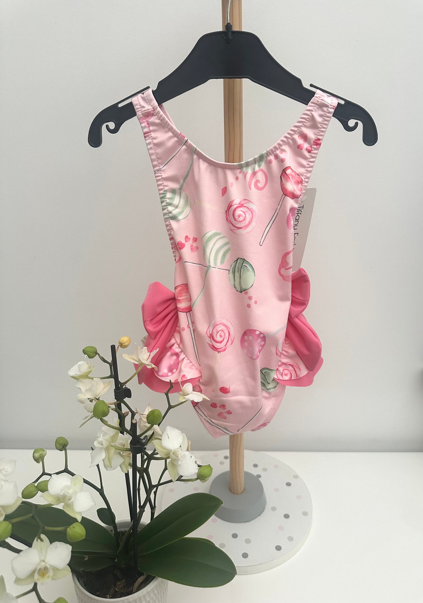 Girls Pink Lollipop Print Swimsuit