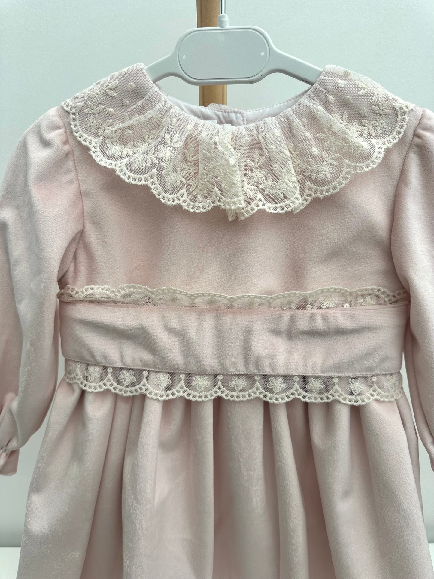 Puro Mimo Shell Pink Velvet & Ivory Lace Dress