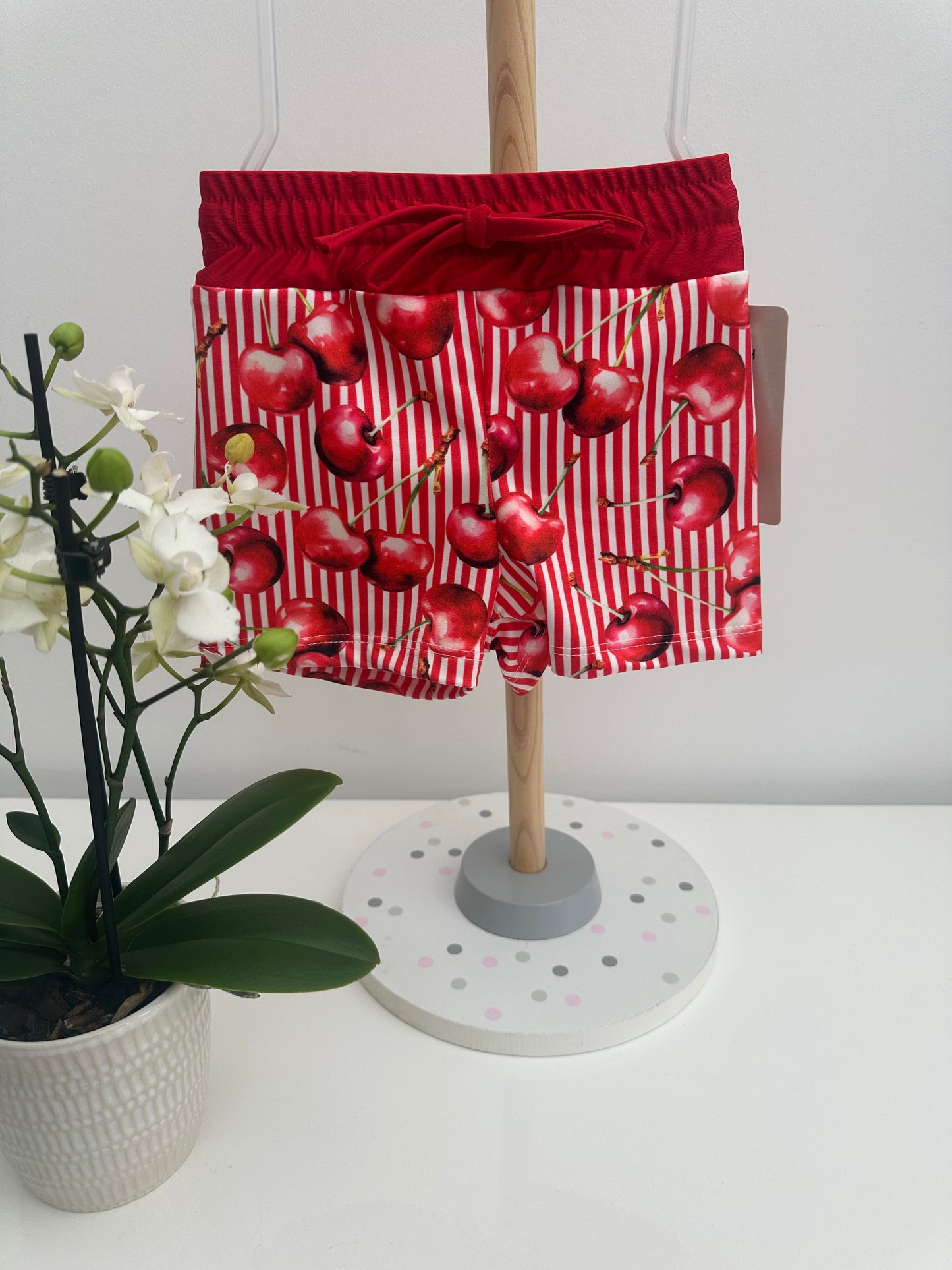 Boys Red Cherry Print Swim Trunk Shorts