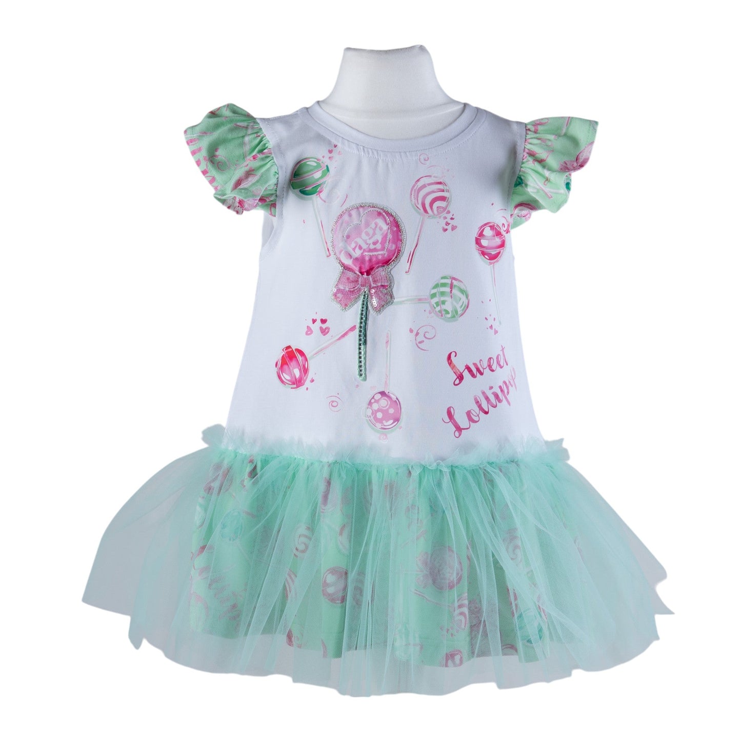 Daga ‘More Sugar’ Girls Mint Lollipop Print Tulle Jersey Dress