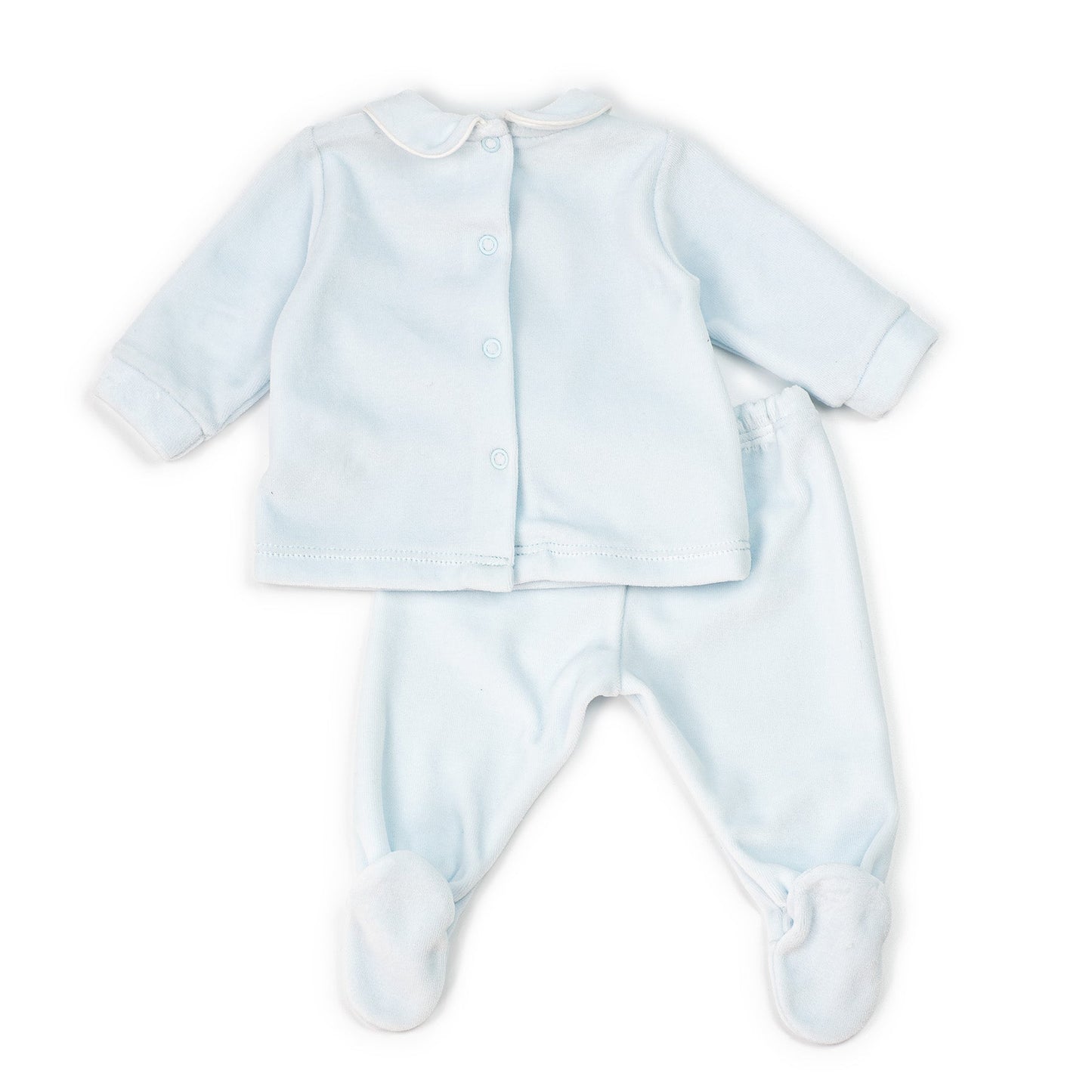 Coccode Baby Blue Velour Bear Motif 2-Piece Babygrow