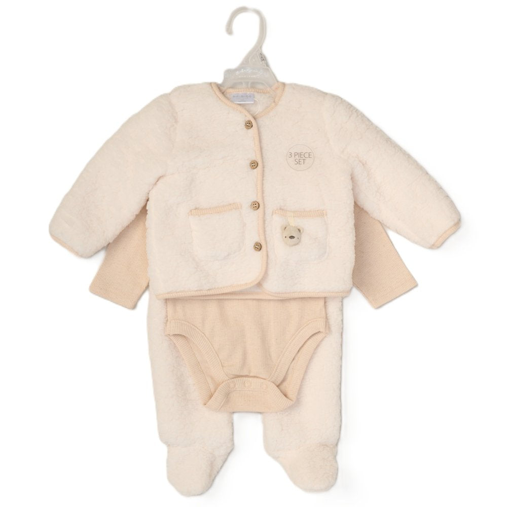 Unisex Baby Borg Jacket, Trouser & Ribbed Bodysuit Outfit