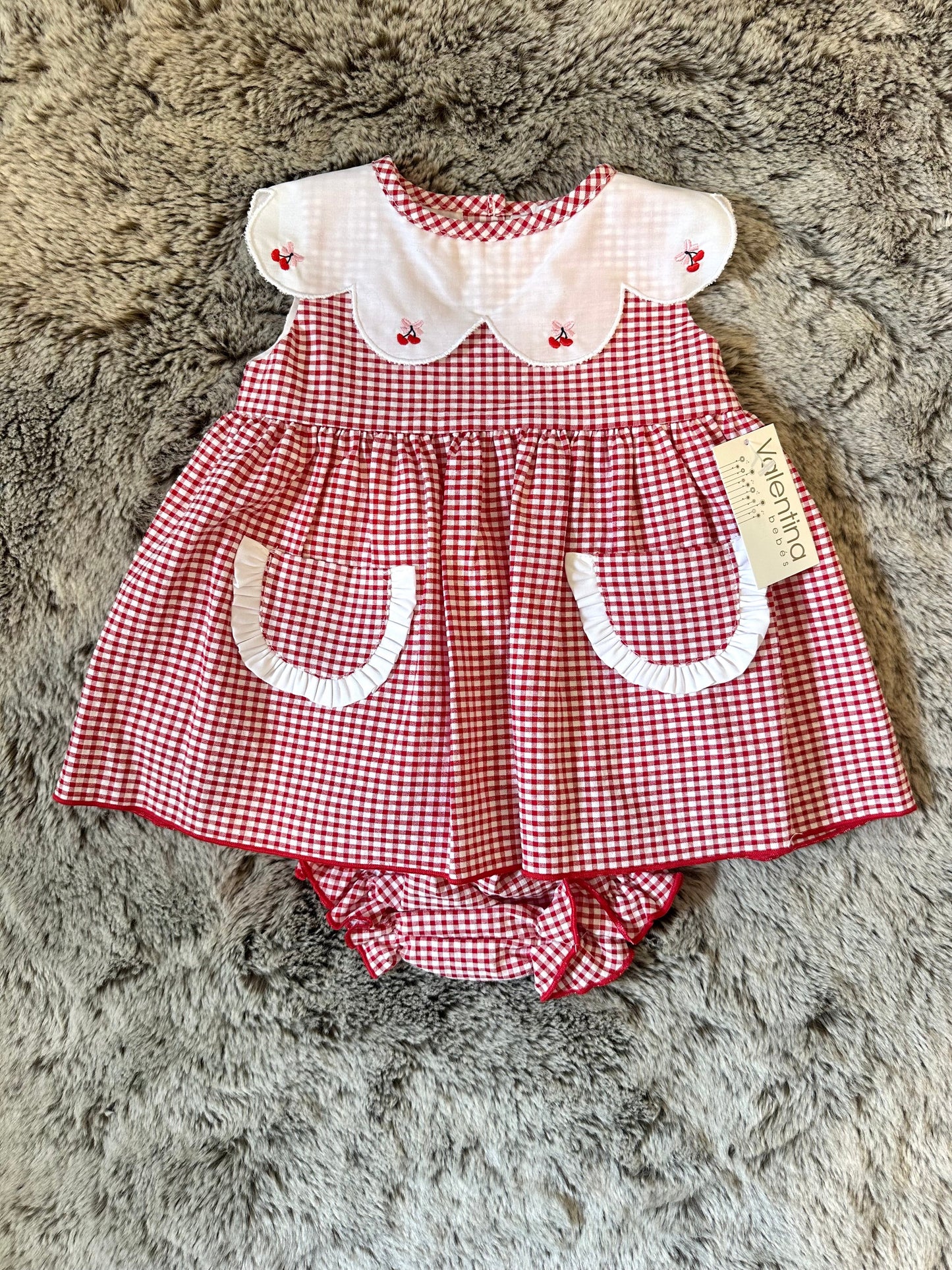 Valentina Bebe Red & White Gingham Dress & Pants Set