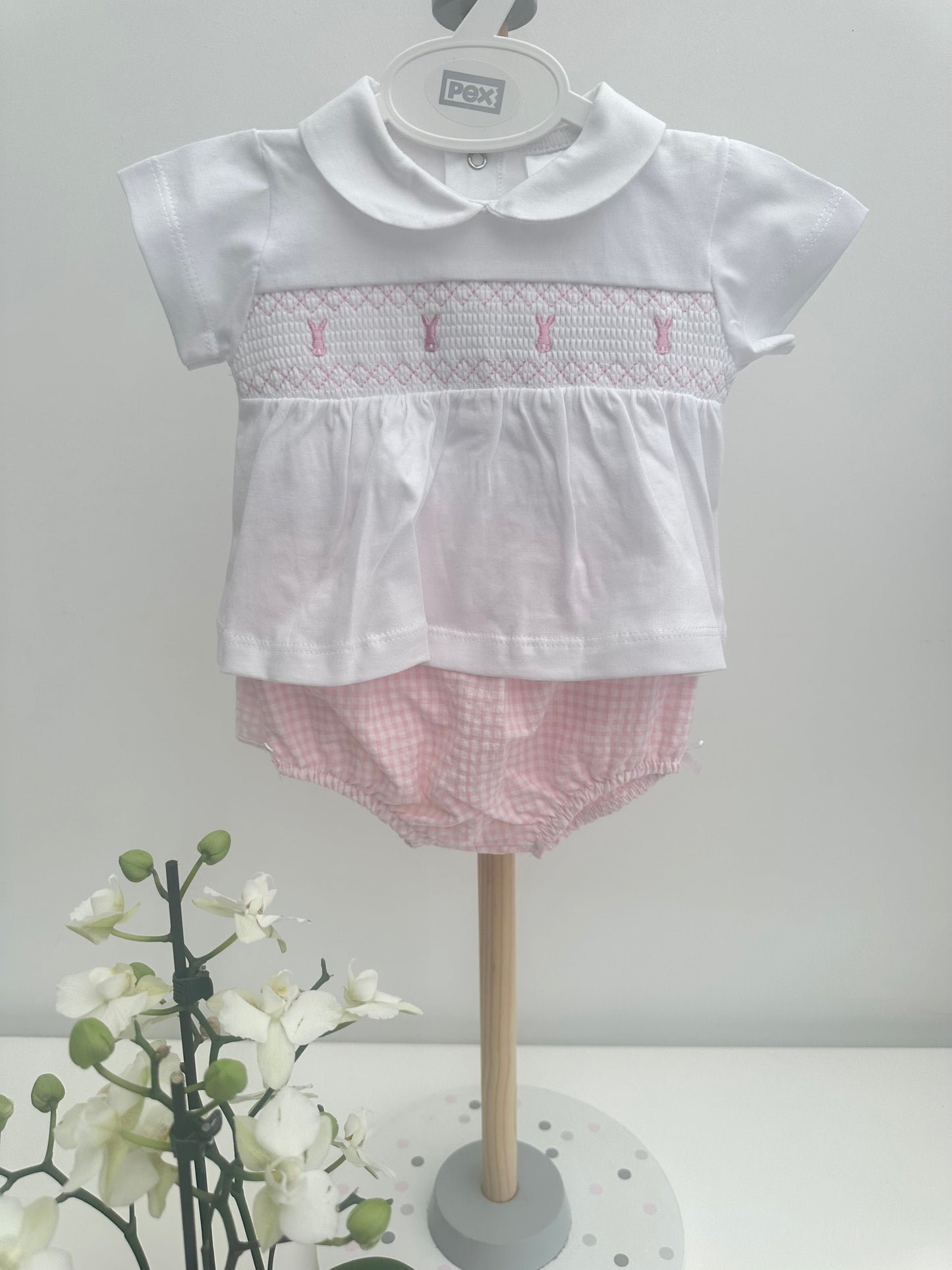Pex White & Pink Gingham Bunny Jam Pant Set