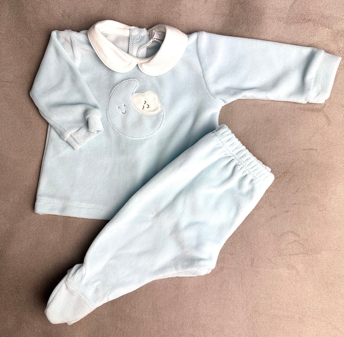 Coccode Baby Blue Moon Motif Velour 2-Piece Babygrow
