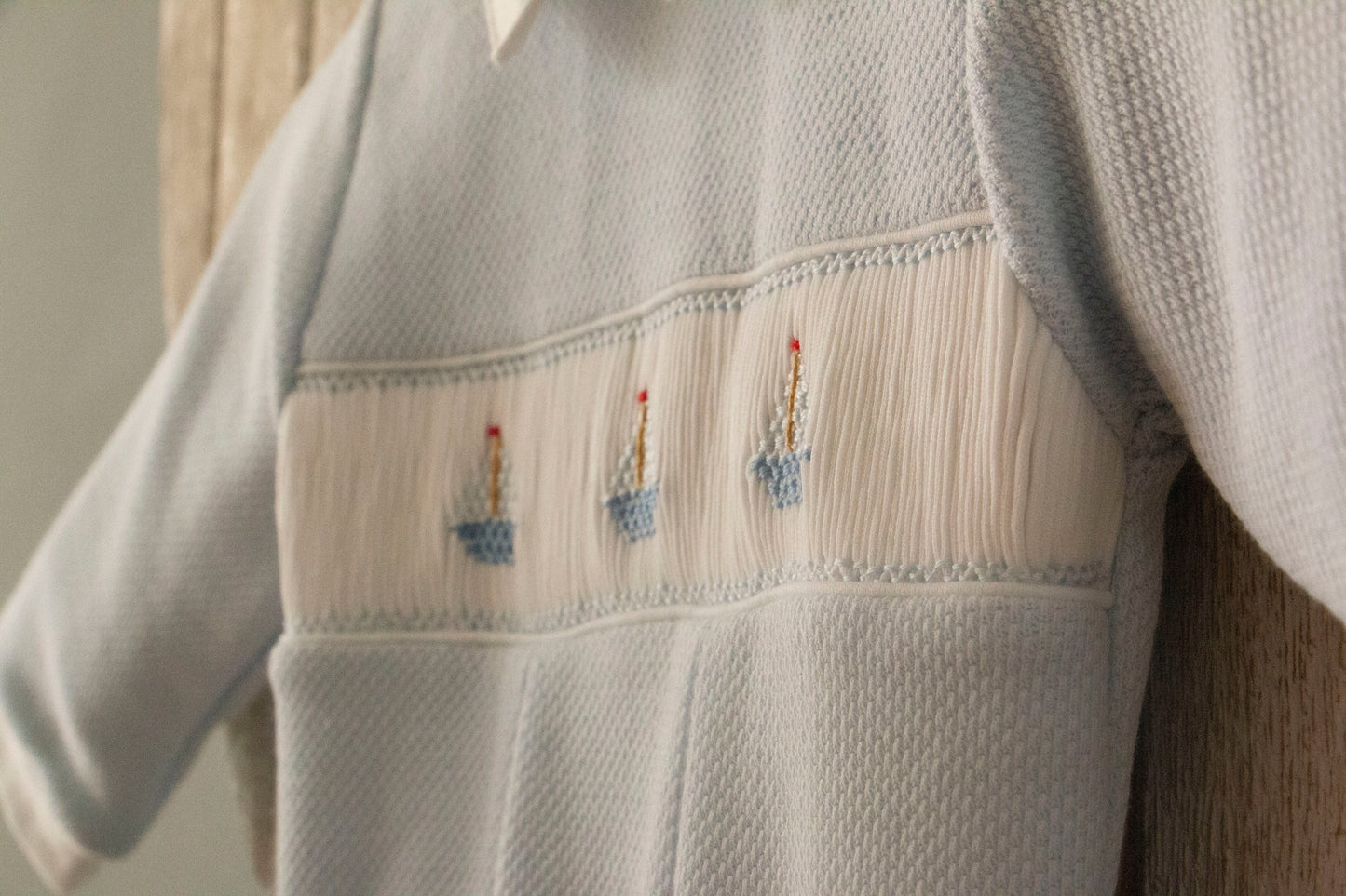 Mini-La-Mode - 3 Boats Smocked Footsie Italian Weave