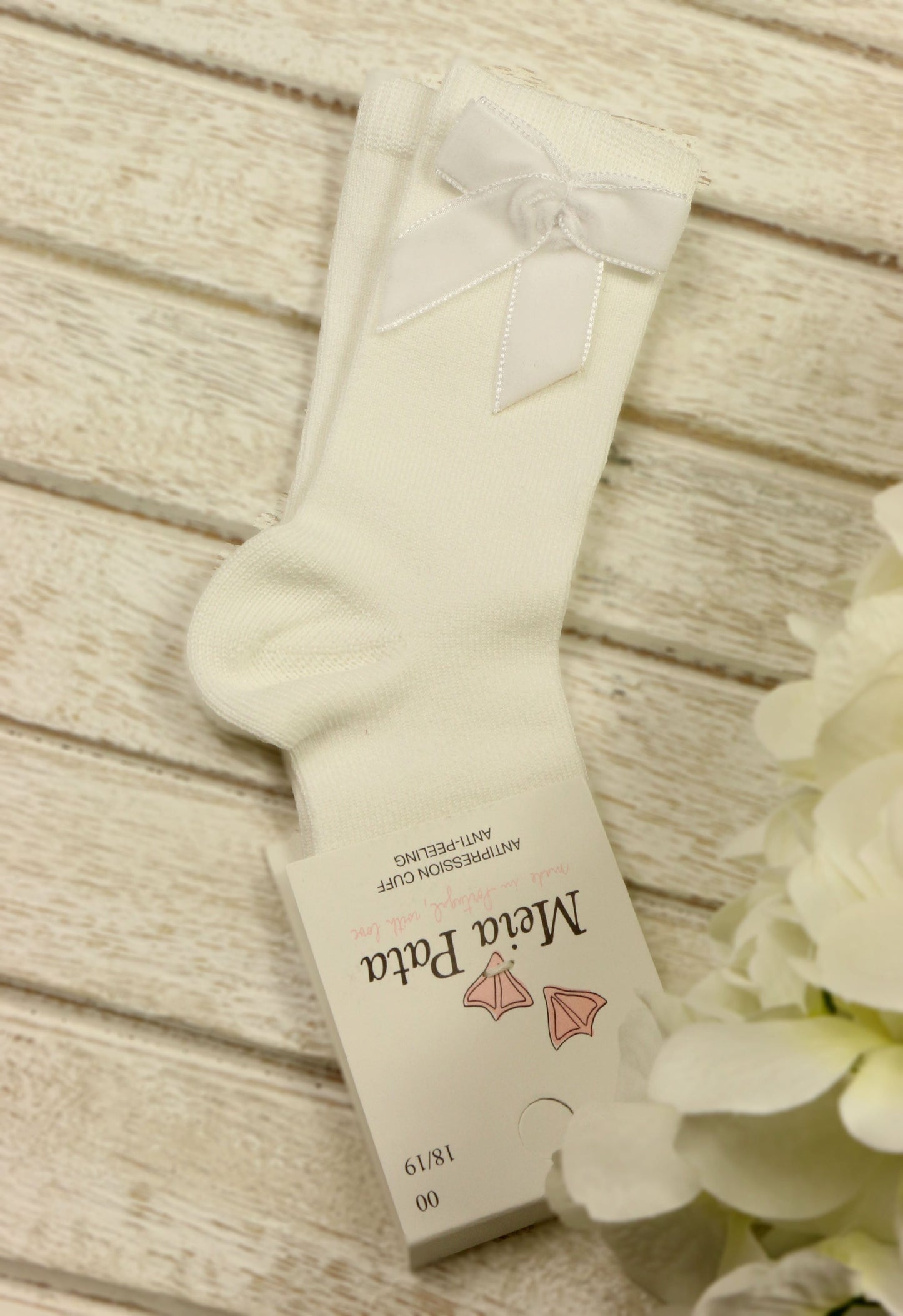 Meia Pata Pearl Knee High Socks with Velvet Bows