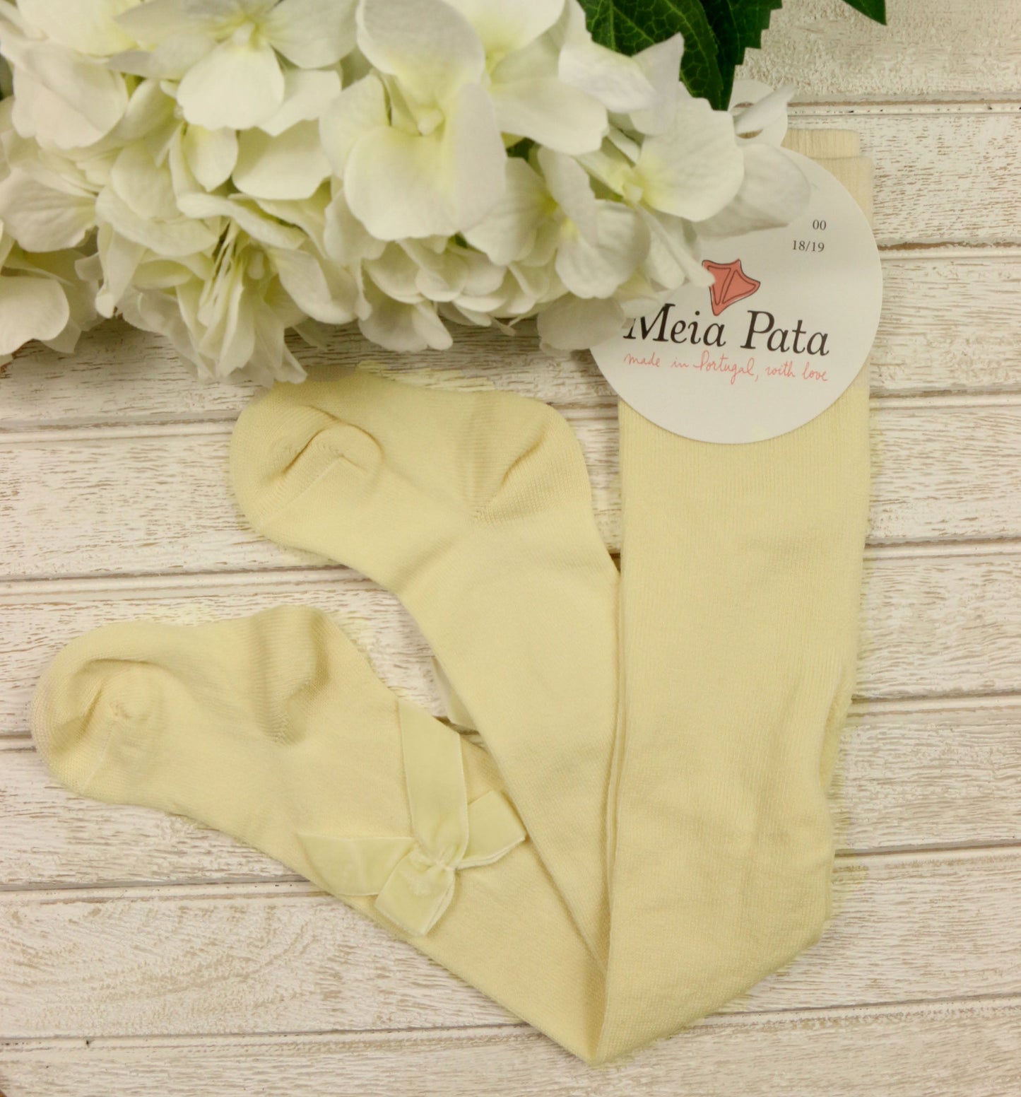 Meia Pata Ivory Velvet Bow Tights