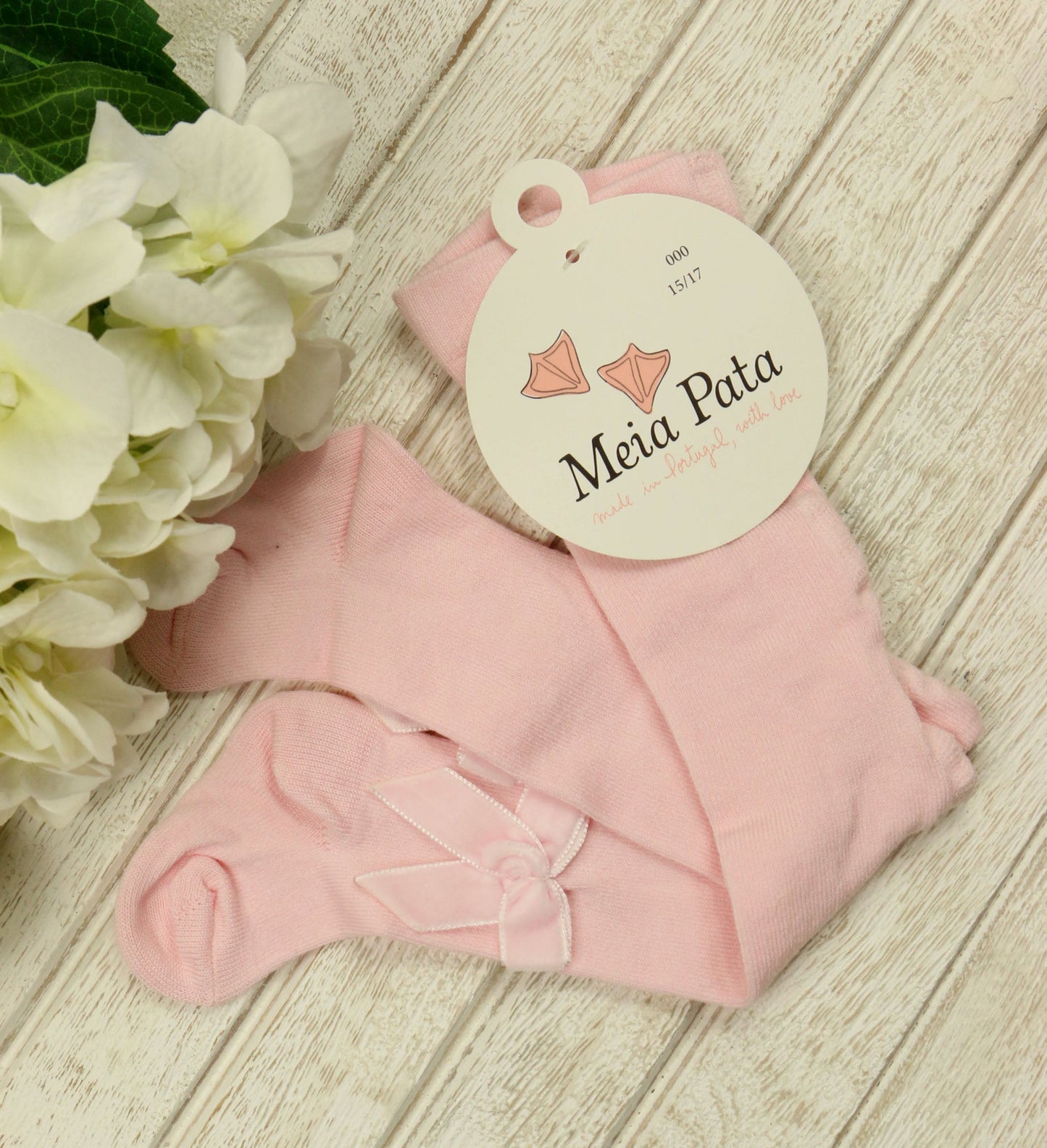 Meia Pata Baby Pink Velvet Bow Tights