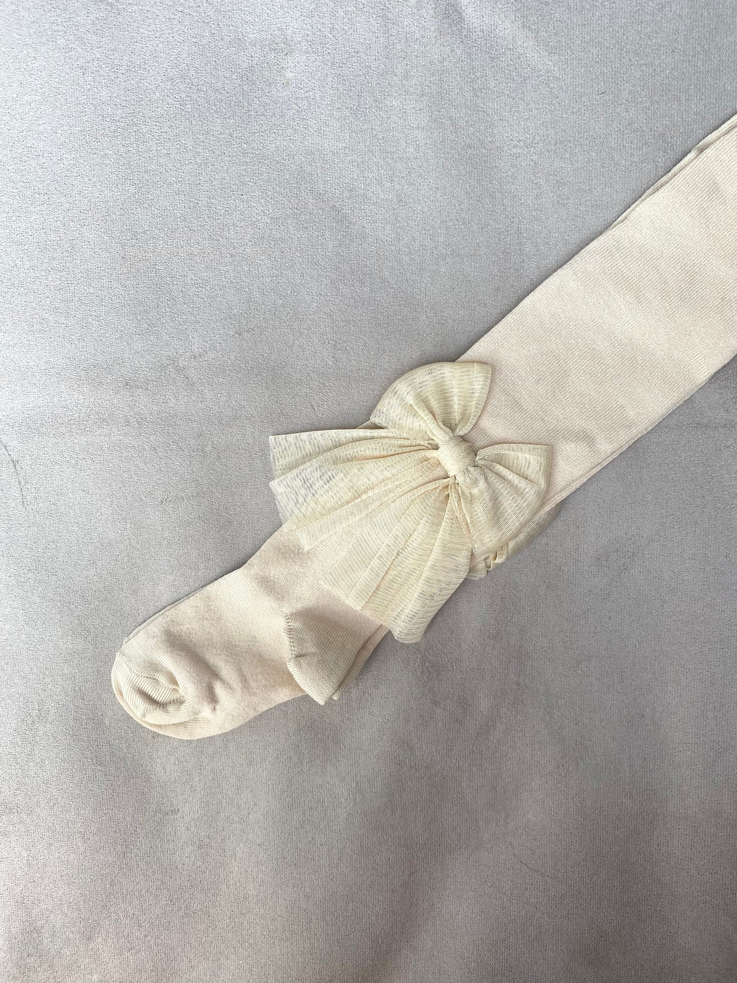 Meia Pata Champagne Tights With Tulle Bow