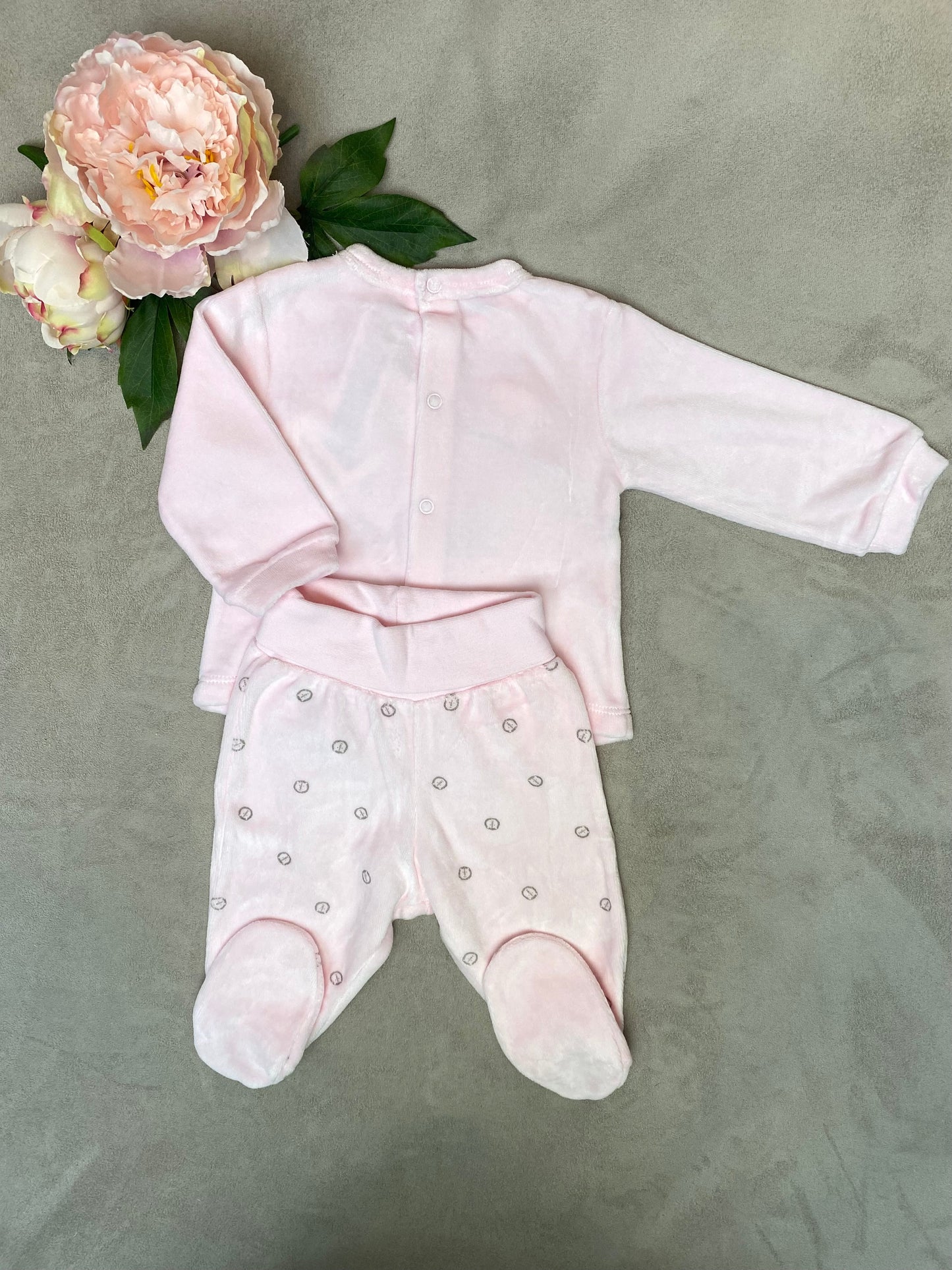 AW21 Tutto Piccolo Baby Pink Velour 2-Piece Babygrow