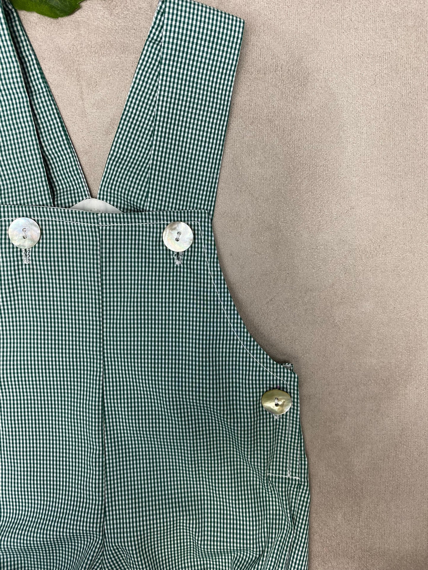 AW21 dBb Ideas Dark Green Gingham Short Dungarees
