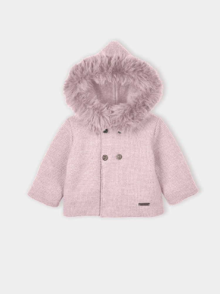 Mac Ilusion Dusky Pink Knitted Jacket with Fur Trim