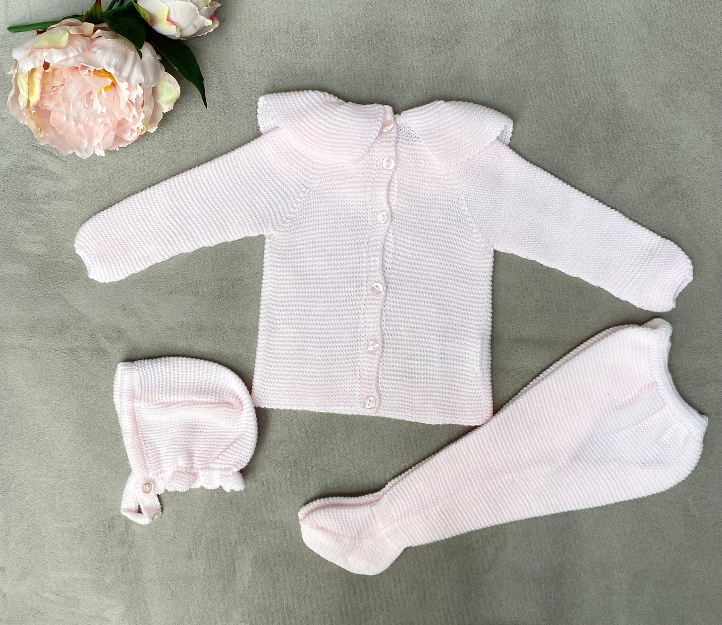 Juliana Baby Pink Knitted 3-Piece Baby Set
