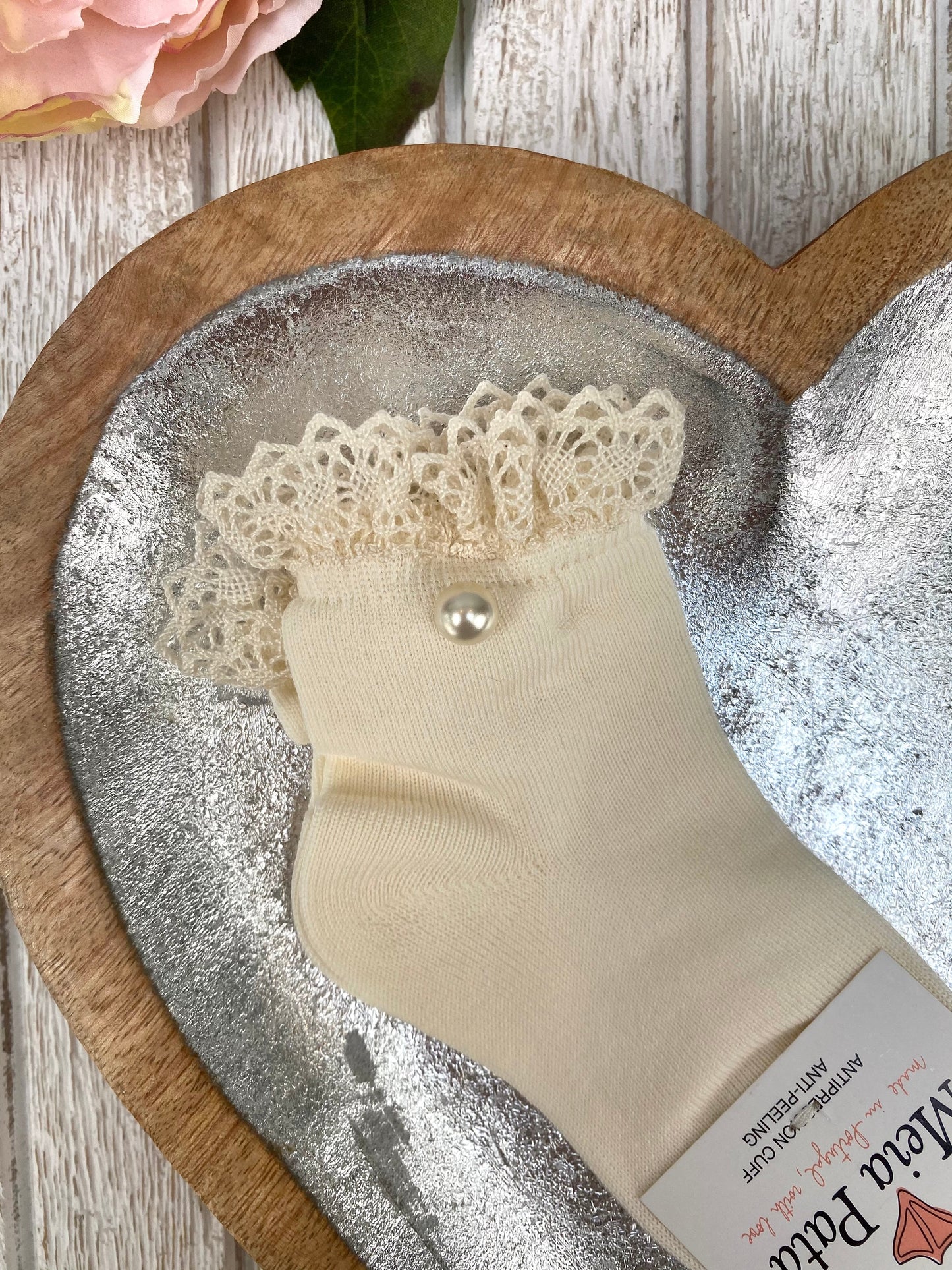 Meia Pata Pearl Lace Trimmed Ankle Sock