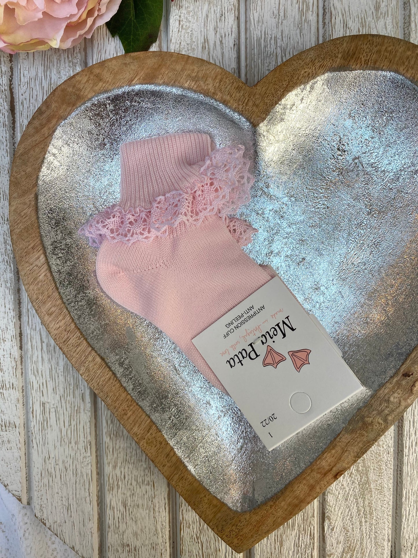 Meia Pata Pale Pink Lace Trimmed Ankle Sock