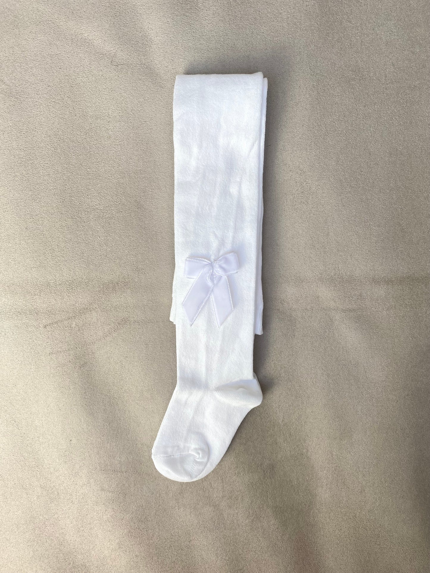 Meia Pata White Tights With Velvet Bow