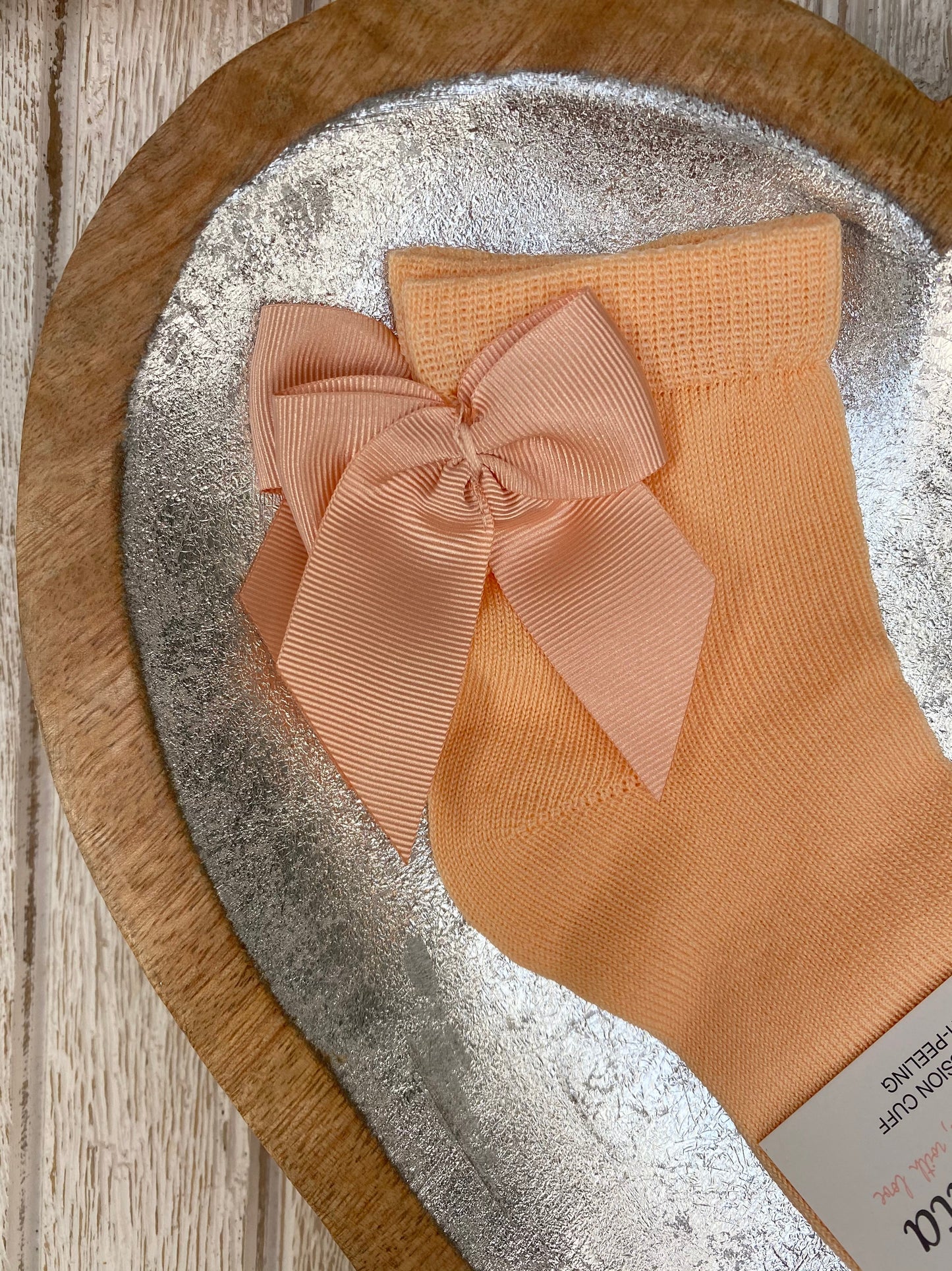 Meia Pata Peach Grosgrain Ribbon Bow Ankle Sock
