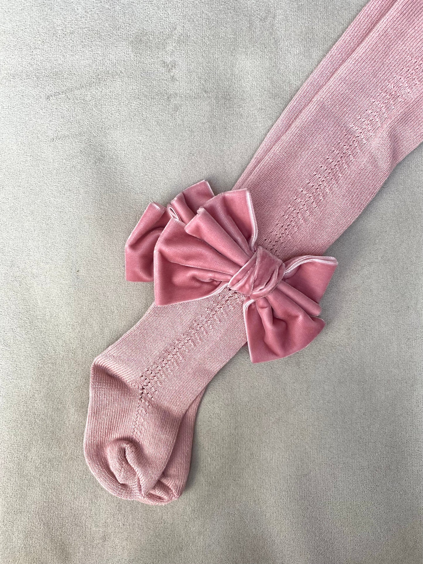 Meia Pata Dry Pink Tights With Double Velvet Bow