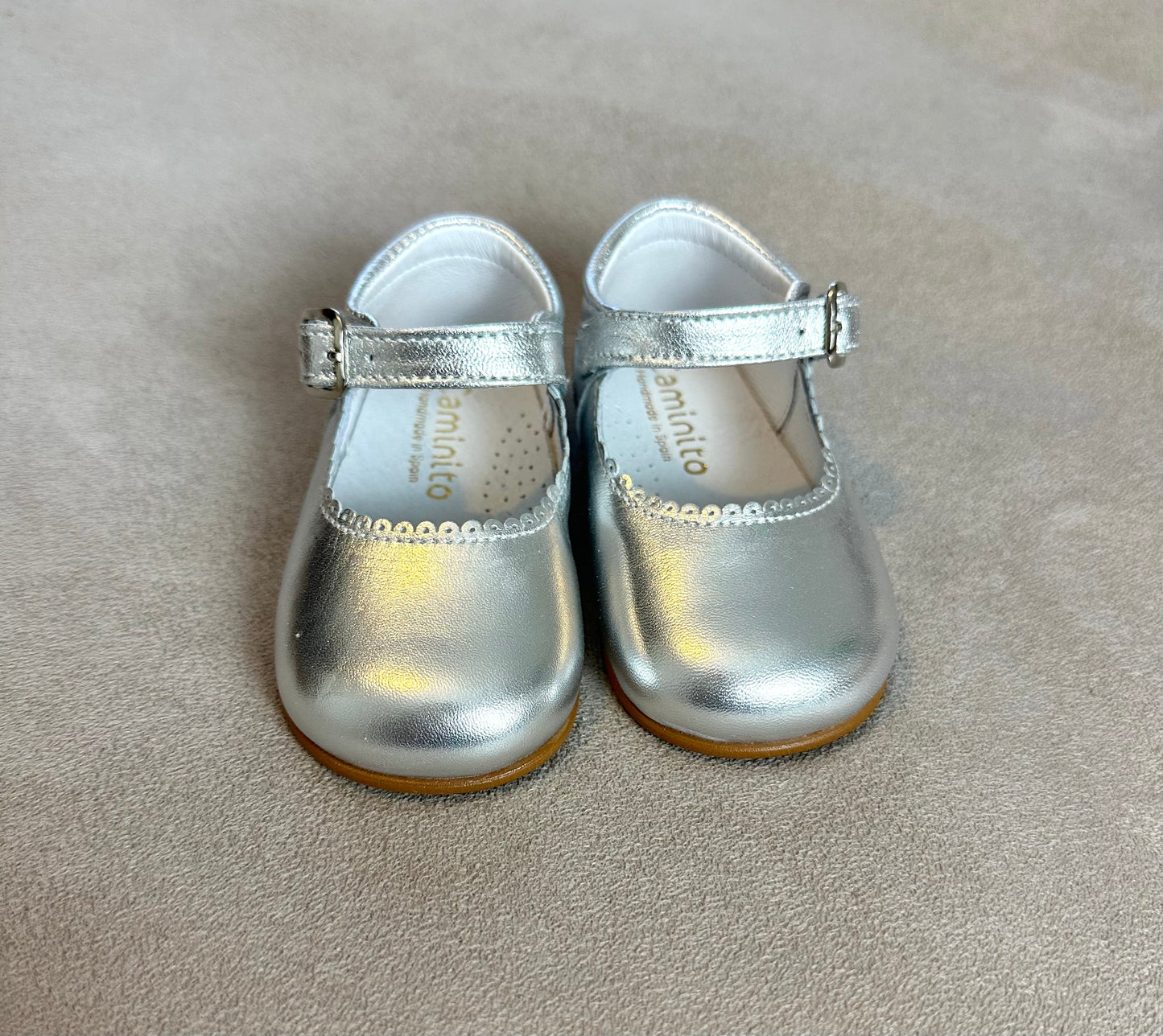 Caminito Silver Leather Toddler Mary Jane Shoes
