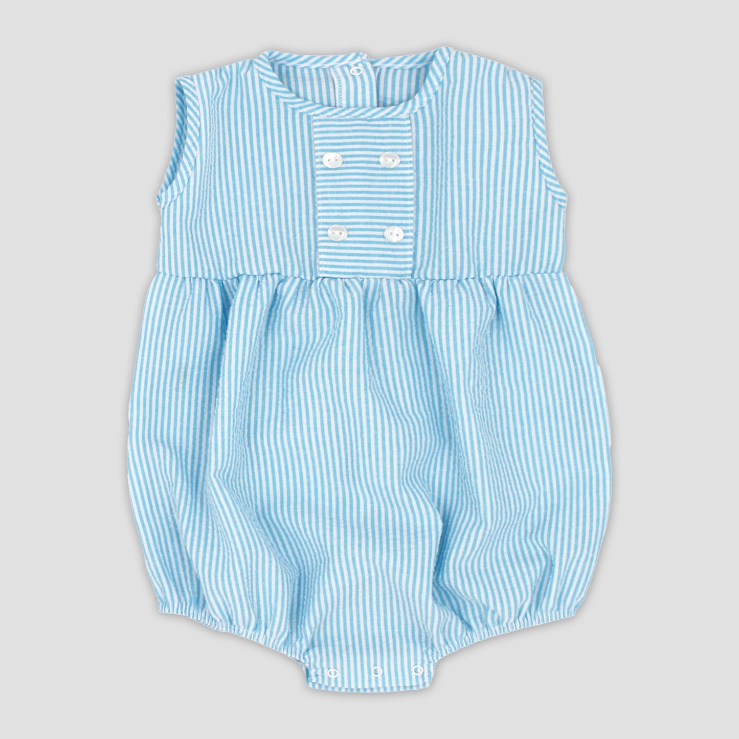 Rapife Turquoise & White Stripe Seersucker Boys Romper
