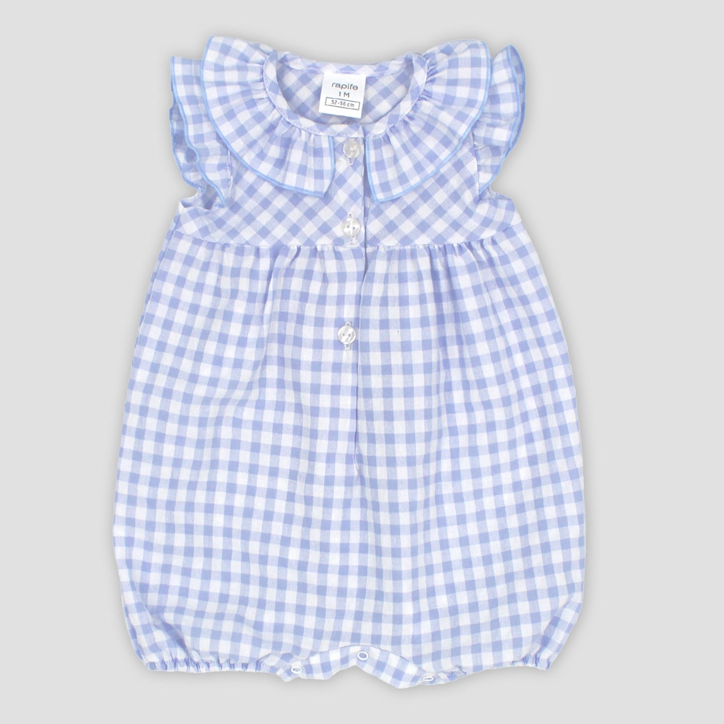 Rapife Sky Blue & White Check Girls Romper