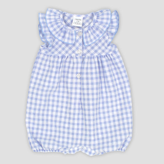 Rapife Sky Blue & White Check Girls Romper