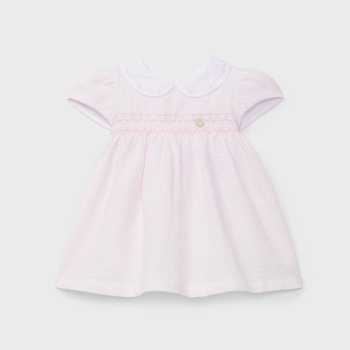 Dr. Kid Pink Seersucker Smocked Dress & Pants Set