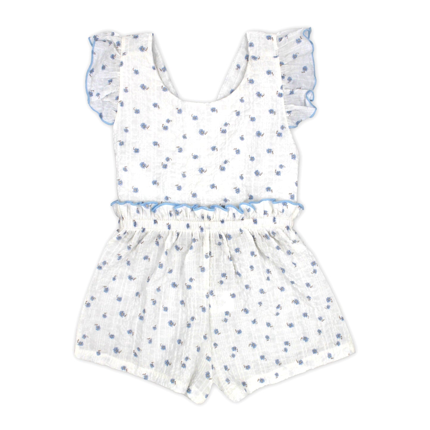 Rapife Girls Seersucker Blue & White Playsuit