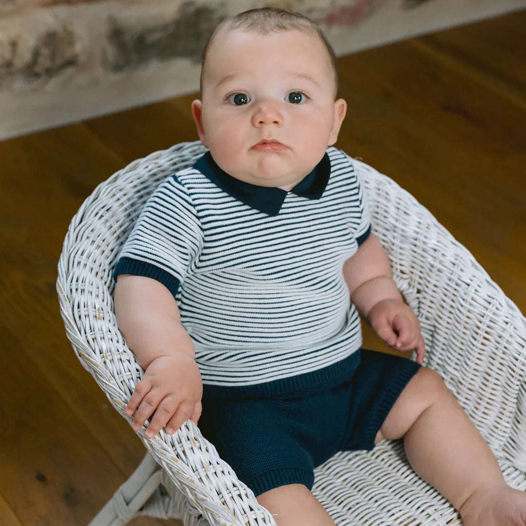 Emile et Rose ‘Jerry’ Navy & White Striped Top & Shorts Set