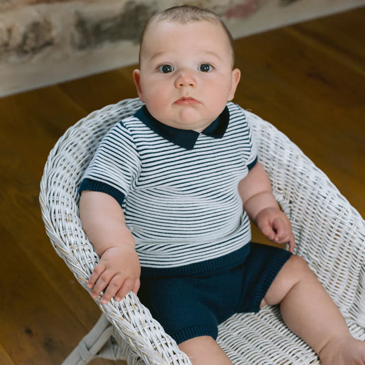 Emile et Rose ‘Jerry’ Navy & White Striped Top & Shorts Set
