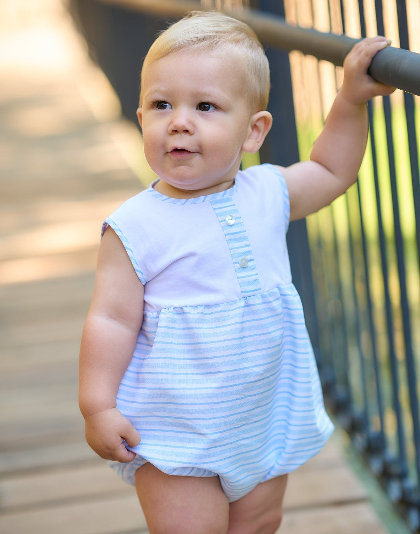 Rapife Boys Sky Blue & White Striped Romper