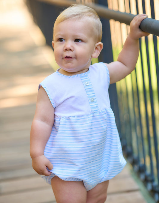Rapife Boys Sky Blue & White Striped Romper