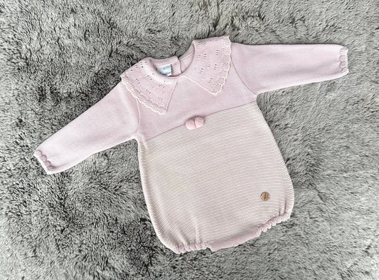 Granlei Dusky Pink & Ivory Cutwork Collared Romper