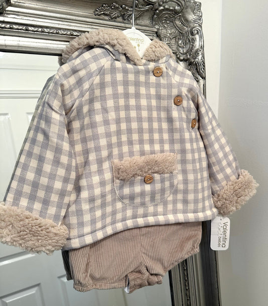 AW23 Valentina Bebes Off-White & Grey Gingham Shorts Set