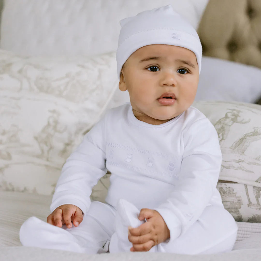 Emile et Rose ‘Heath’ White Bear Embroidered Babygrow & Hat Set