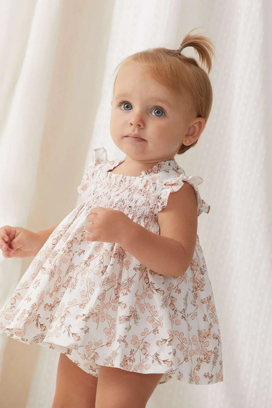 Tarteleta White & Pink Blossom Print Smocked Dress Set